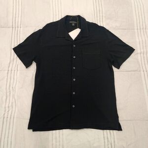 Banana Republic Mens Linen Short Sleeve Button-Down Shirt Black